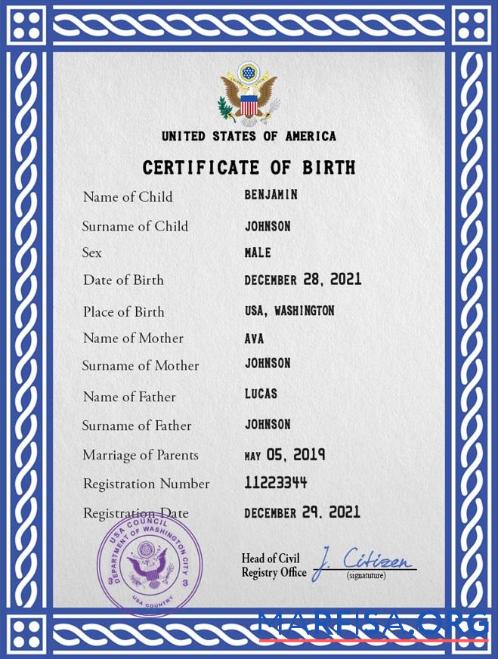 Blank USA vital record birth certificate PSD template